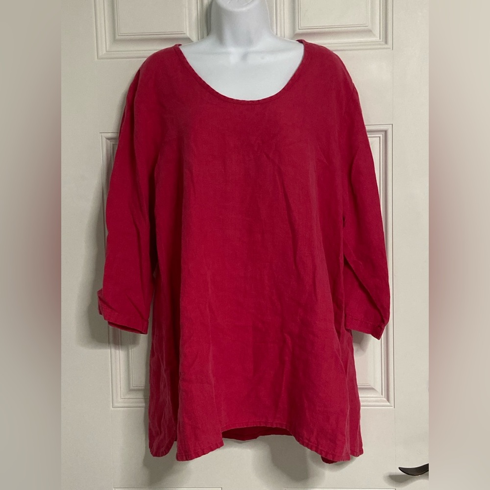 T5- Flax Hot Pink Tunic Linen Top